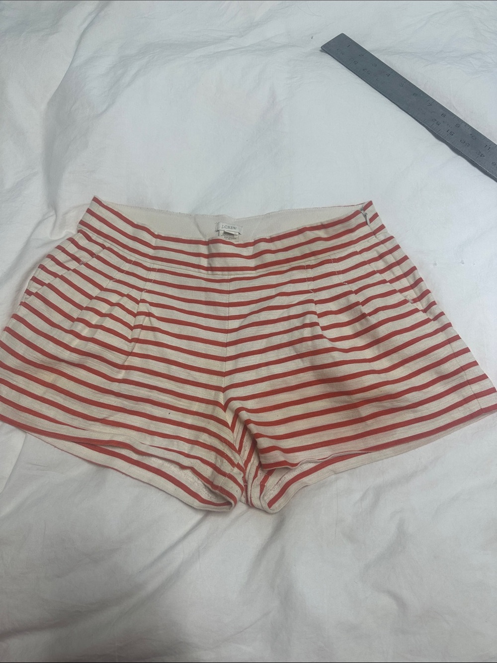 J. Crew High-Waist Red and Cream Striped Women's Shorts